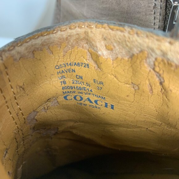 Coach Haven Studded Beige Leather Ankle Boots Heels Zipper Closure Size 7 - Picture 8 of 10